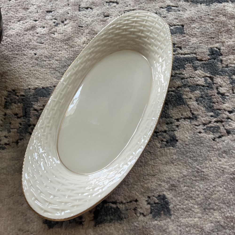 Vintage, Lenox USA Basketweave Serving Platter Hand Decorated With 24k Gold Trim